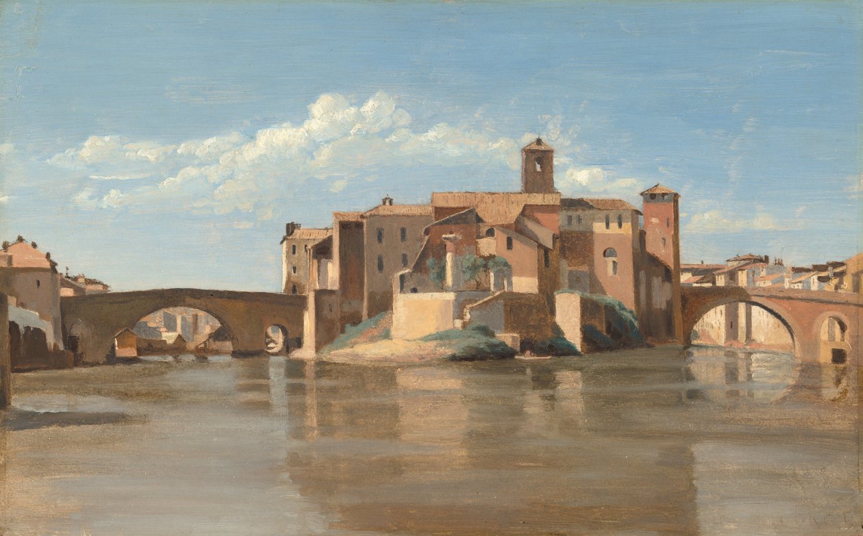 San Bartolomeon saari ja silta, Rooma, 18251828. tekijältä Jean Baptiste Camille Corot