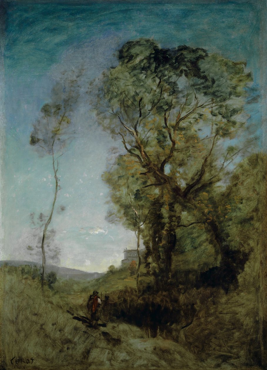 Italialainen huvila mäntyjen takana, 1855-65 tekijältä Jean Baptiste Camille Corot