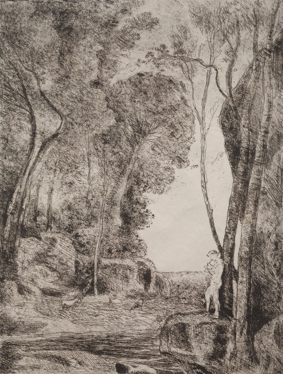 Pikkupaimen, alkuperäinen jäljennös 1855, painettu 1921. tekijältä Jean Baptiste Camille Corot