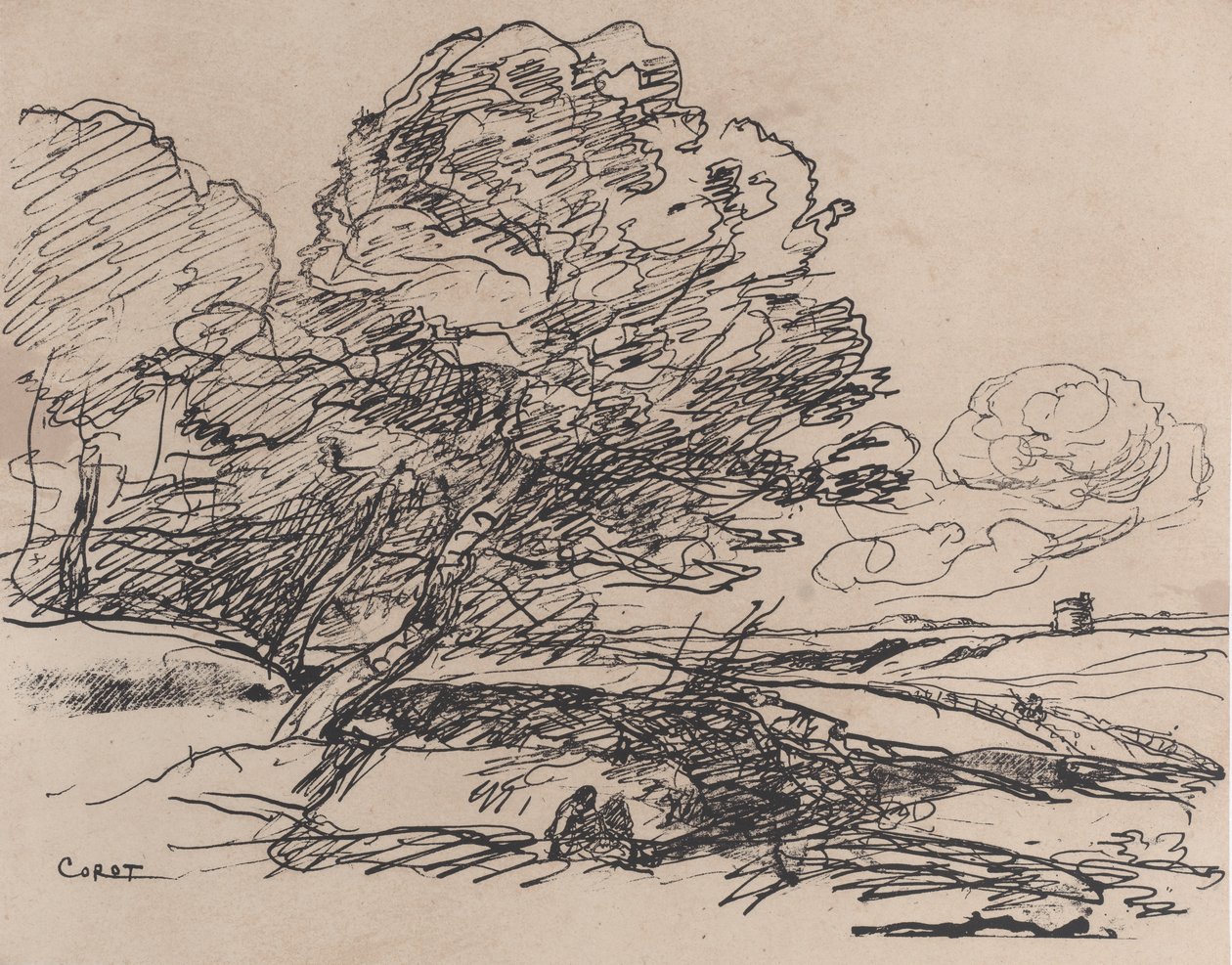 Yksinäinen torni, 1871. tekijältä Jean Baptiste Camille Corot