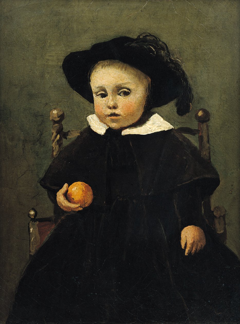 Taidemaalari Adolphe Desbrochers (1841-1902) lapsena, kädessään appelsiini, 1845 tekijältä Jean Baptiste Camille Corot