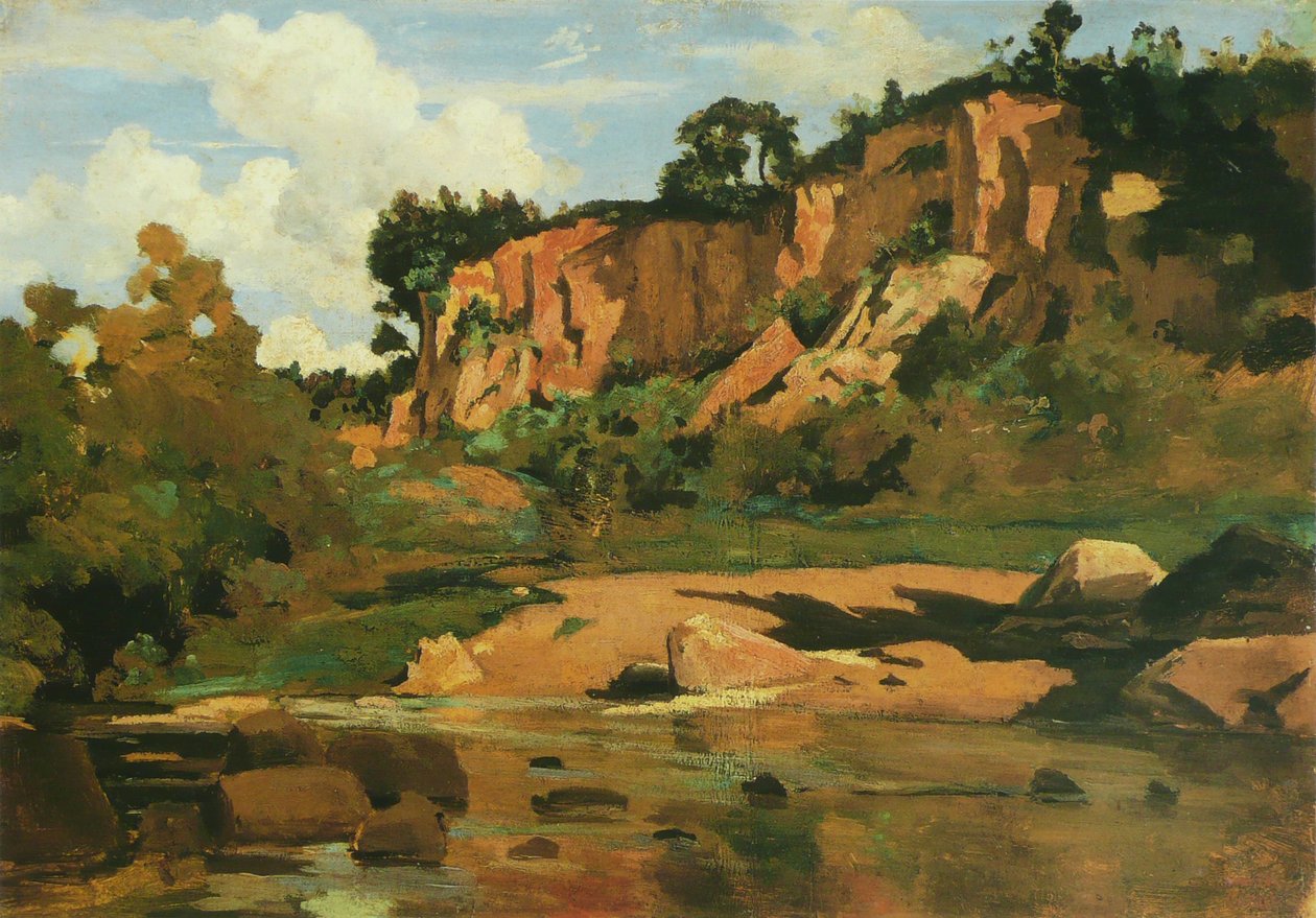 Punaiset kalliot Civita Castellanassa, n. 1827 tekijältä Jean Baptiste Camille Corot