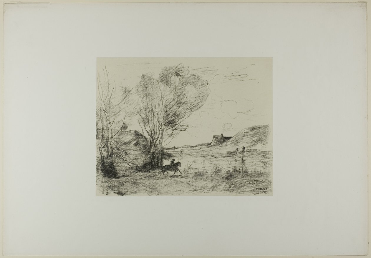 Ratsastaja kaislikossa tekijältä Jean Baptiste Camille Corot