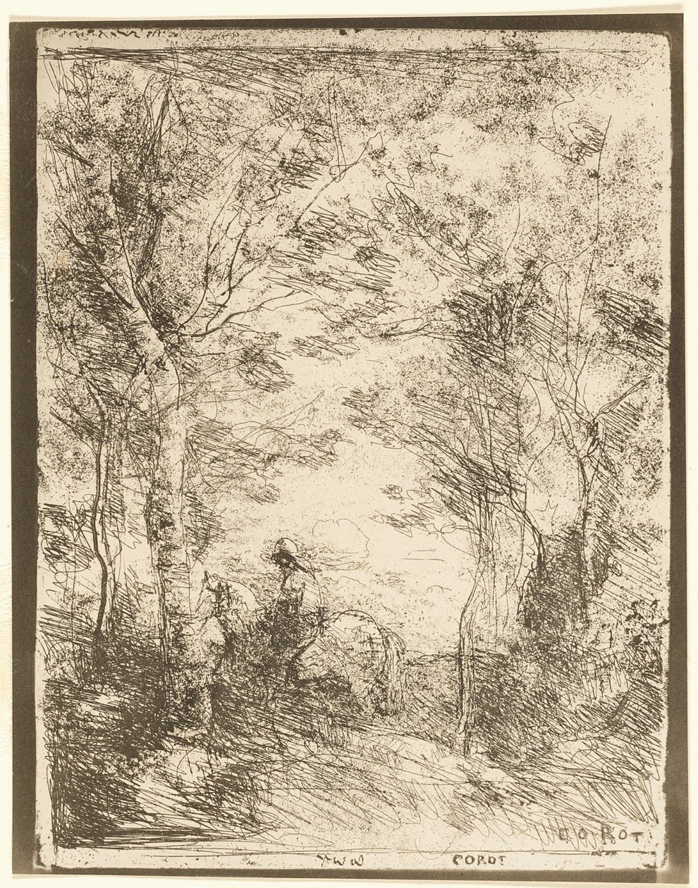 Rider in the Woods, pieni levy tekijältä Jean Baptiste Camille Corot