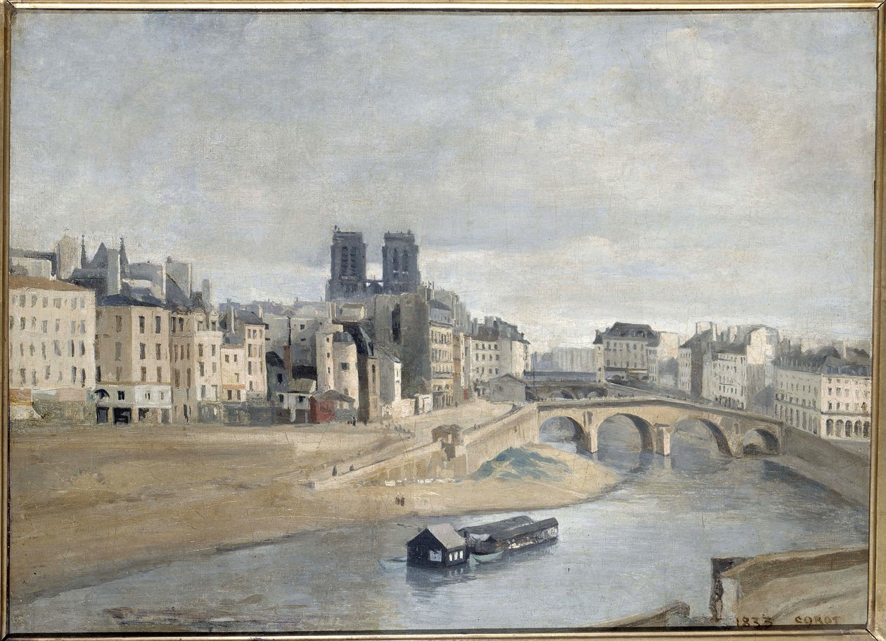 Seine ja Quai des Orfevres, 1835 tekijältä Jean Baptiste Camille Corot