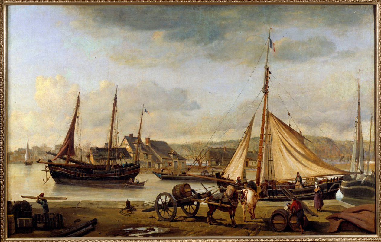 Rouenin etusatama vuonna 1834 Camille Corotin (1796-1875) maalaus 1834 su. 1,1x1,73 m Rouen, Musee des Beaux Arts tekijältä Jean Baptiste Camille Corot