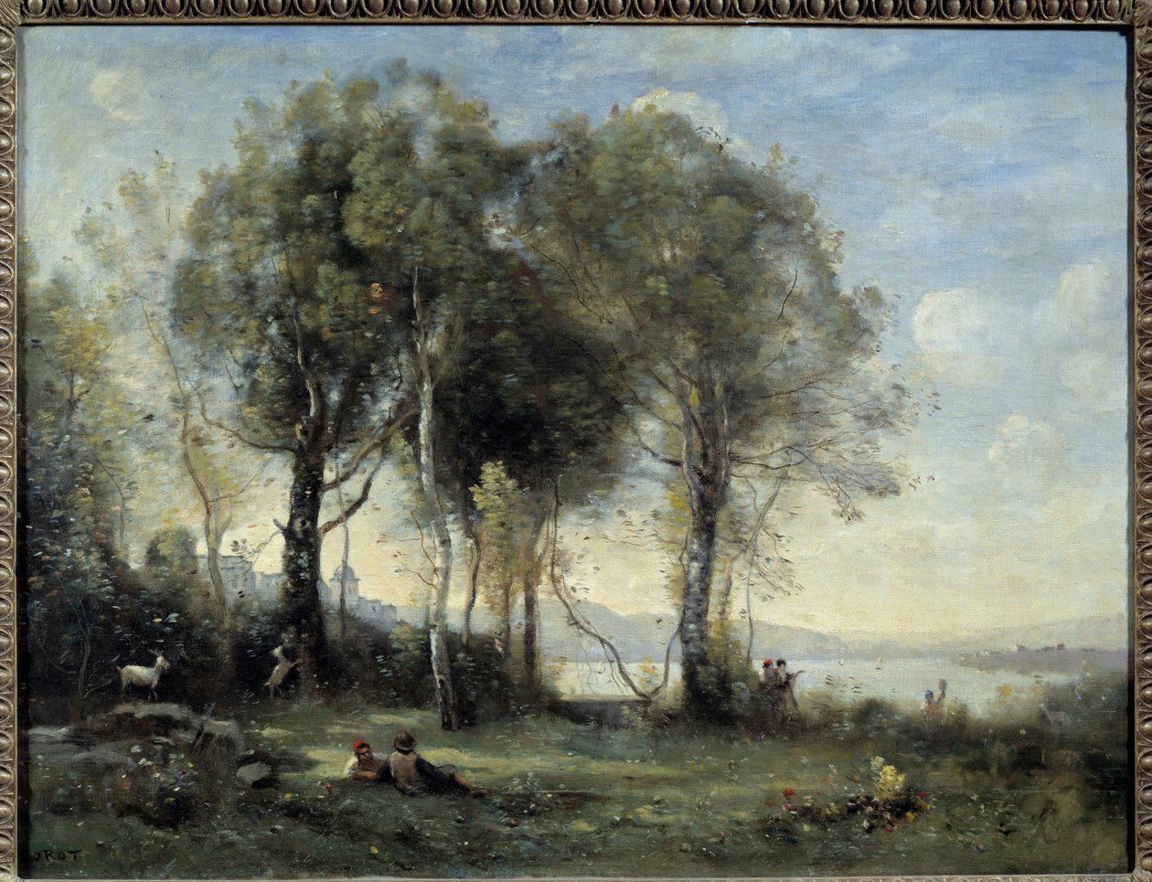 Castel Gondolfon vuohet. Camille Corotin (1796-1875) maalaus tekijältä Jean Baptiste Camille Corot
