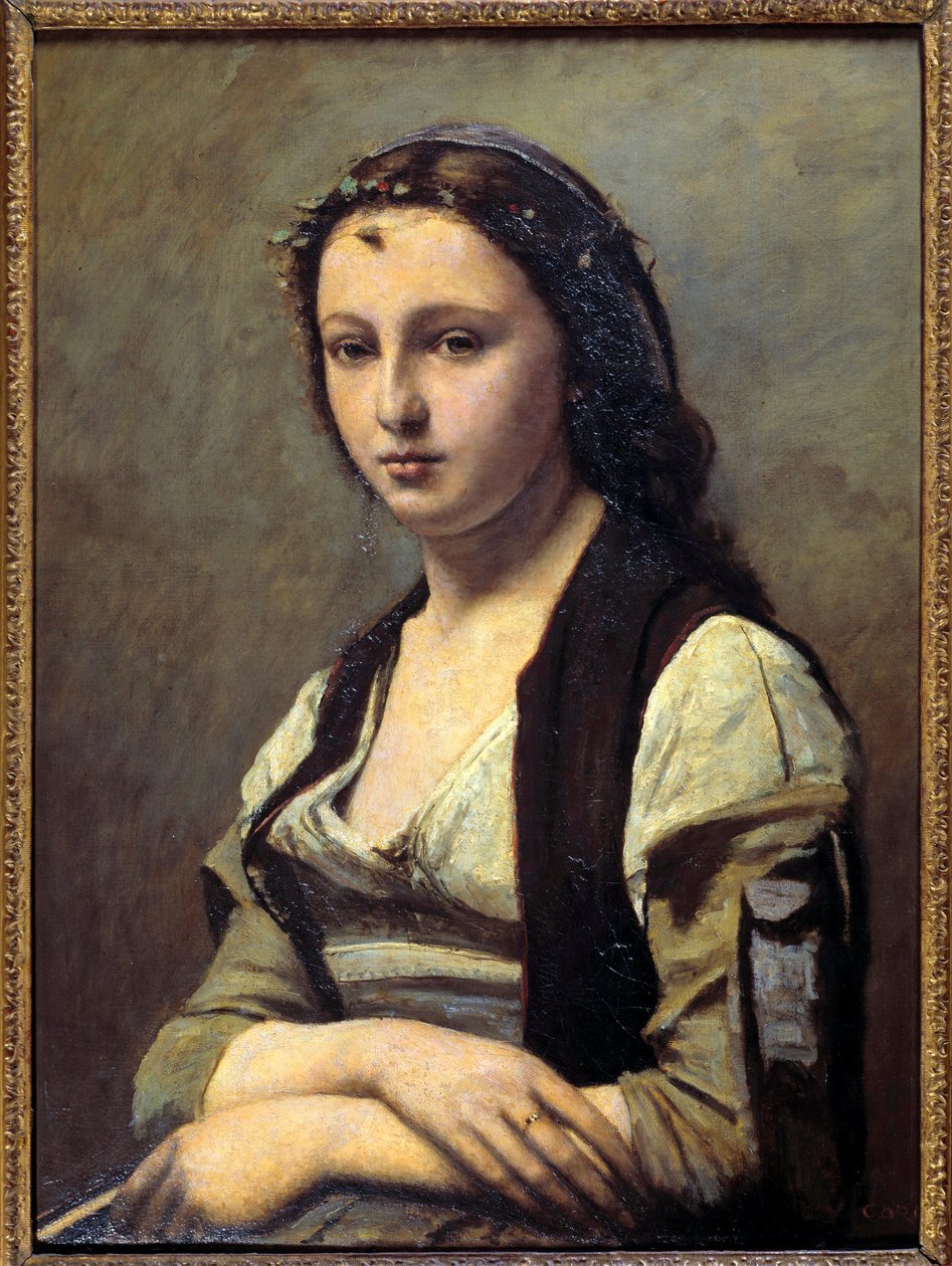 Naisella on helmi. Camille Corotin (1796-1875) maalaus tekijältä Jean Baptiste Camille Corot