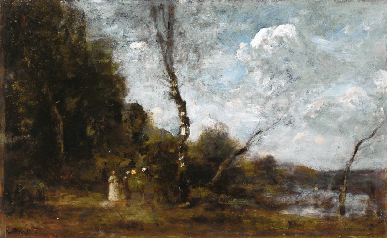 Kolme talonpojasta metsän vieressä tekijältä Jean Baptiste Camille Corot