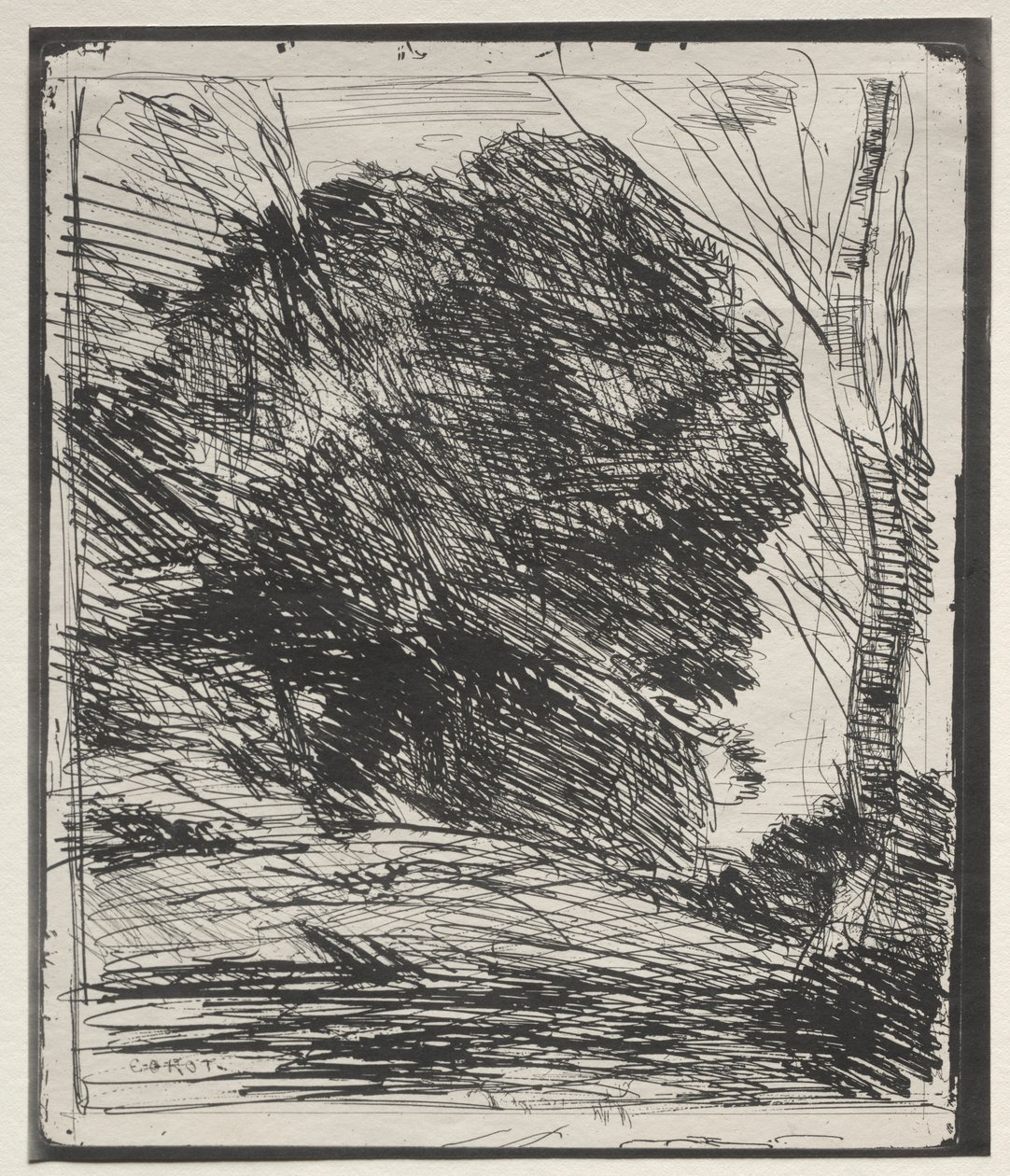 Puut vuorella, alkuperäinen jäljennös 1856, painettu 1921. tekijältä Jean Baptiste Camille Corot