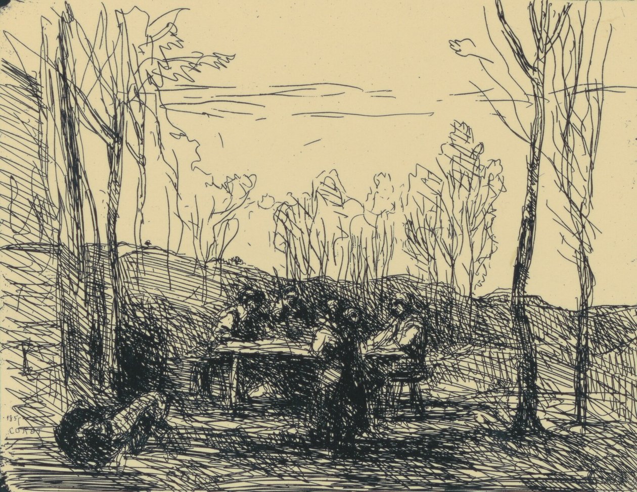 Un Déjeuner Dans La Clairière (Päivällispäivän ateria Clairièressa) tekijältä Jean Baptiste Camille Corot