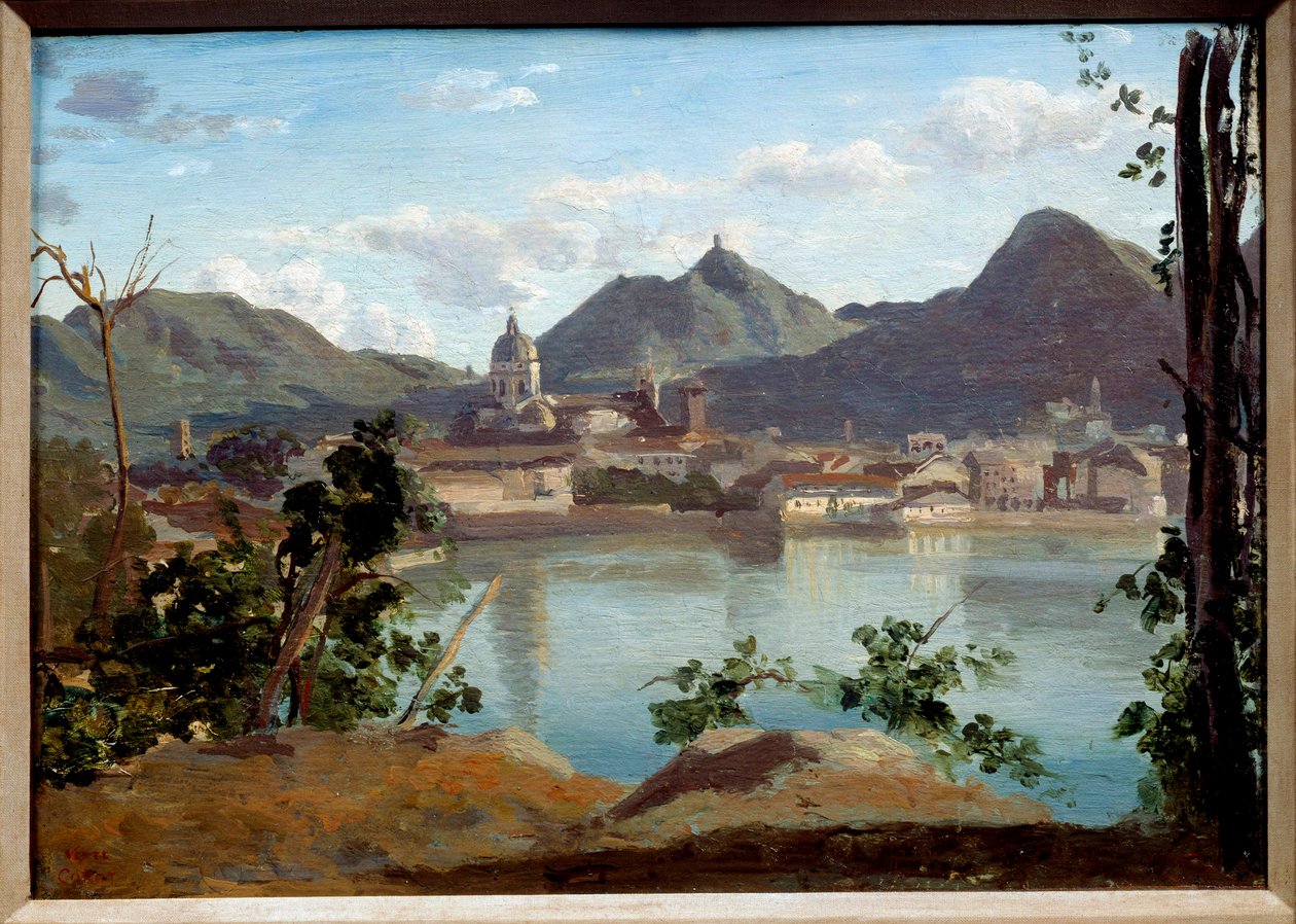 Näkymä järvelle ja Comen kaupunkiin Camille Corotin (1796-1875) maalaus 1834 Yksityinen kokoelma tekijältä Jean Baptiste Camille Corot