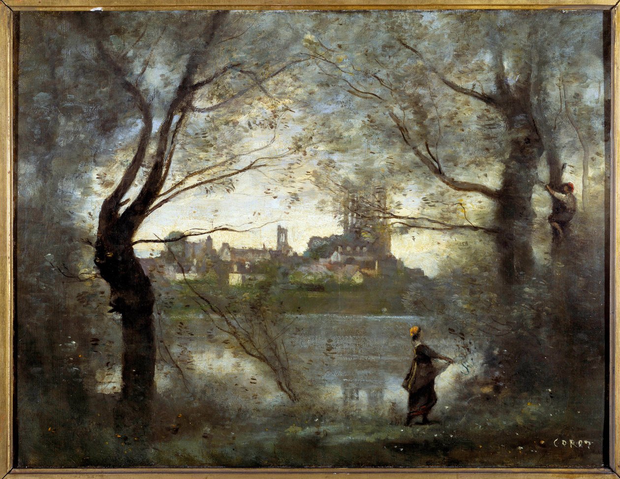 Näkymä Mantesista (Mantes-la-Jolie, Yvelines) Camille Corotin (1796-1875) maalaus 1865 su. 0,42x0,55 m Reims, Kuvataidemuseo tekijältä Jean Baptiste Camille Corot