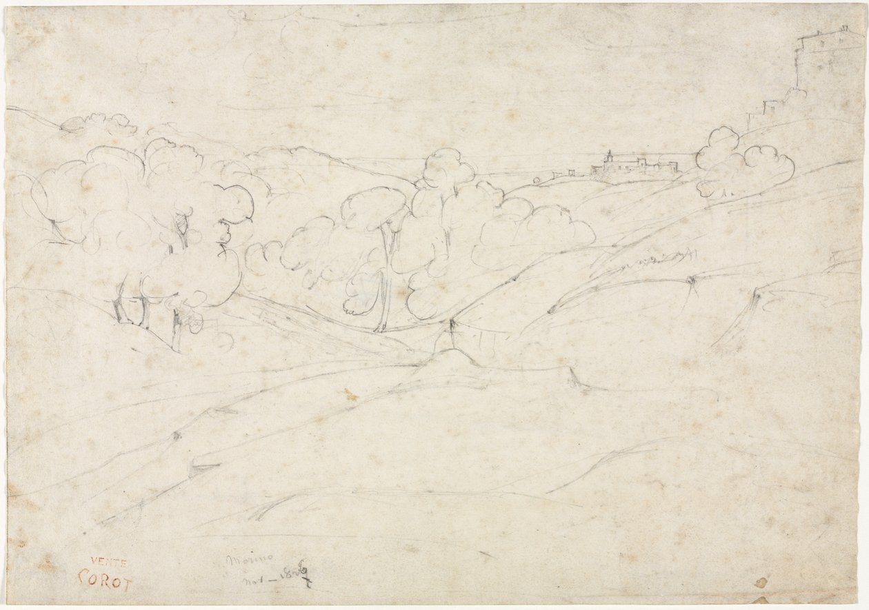 Näkymä Marino rectolle, 1827. tekijältä Jean Baptiste Camille Corot