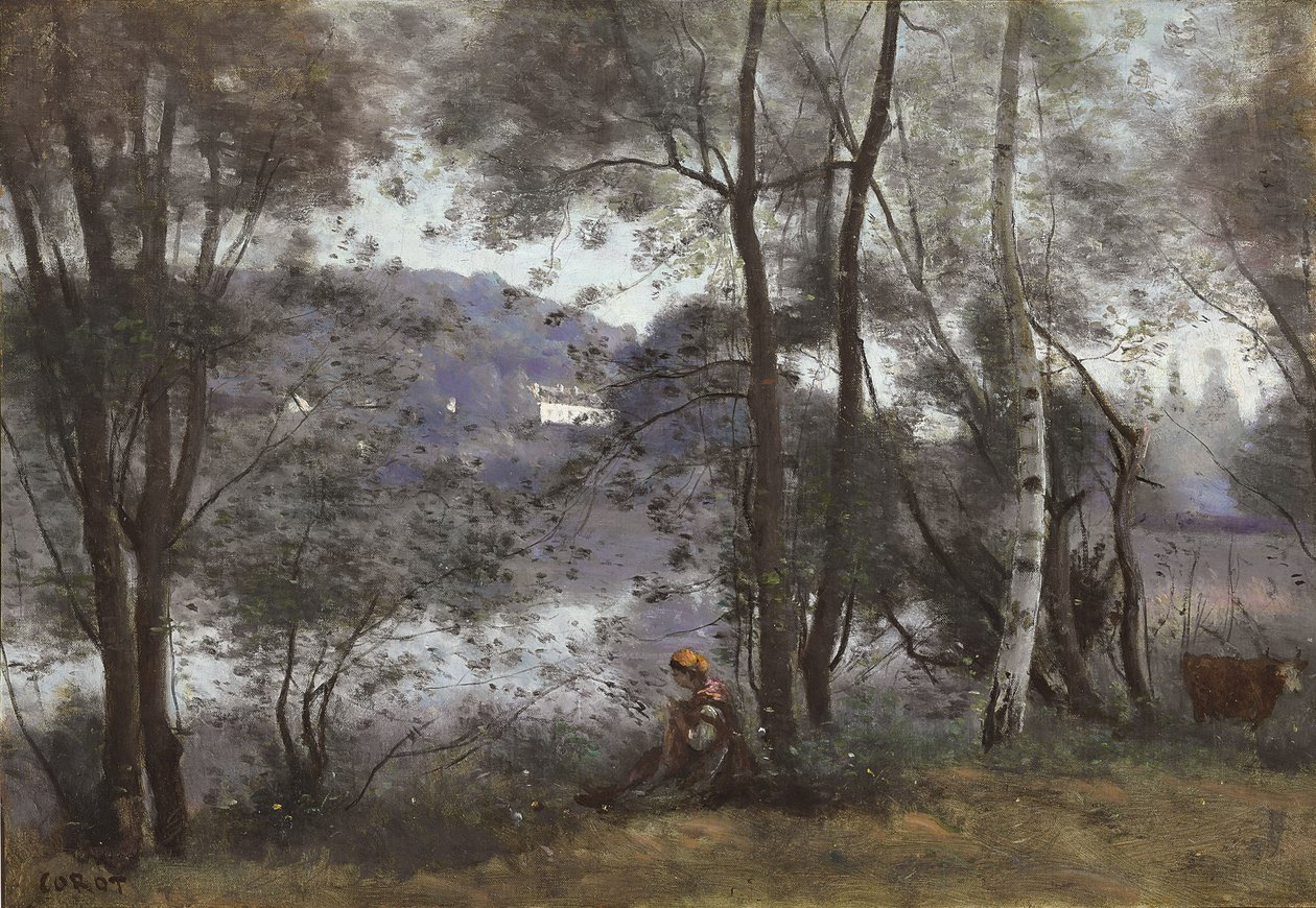 Ville d"Avray: Järvi nähtynä lehtien läpi, 1865-1870 tekijältä Jean Baptiste Camille Corot