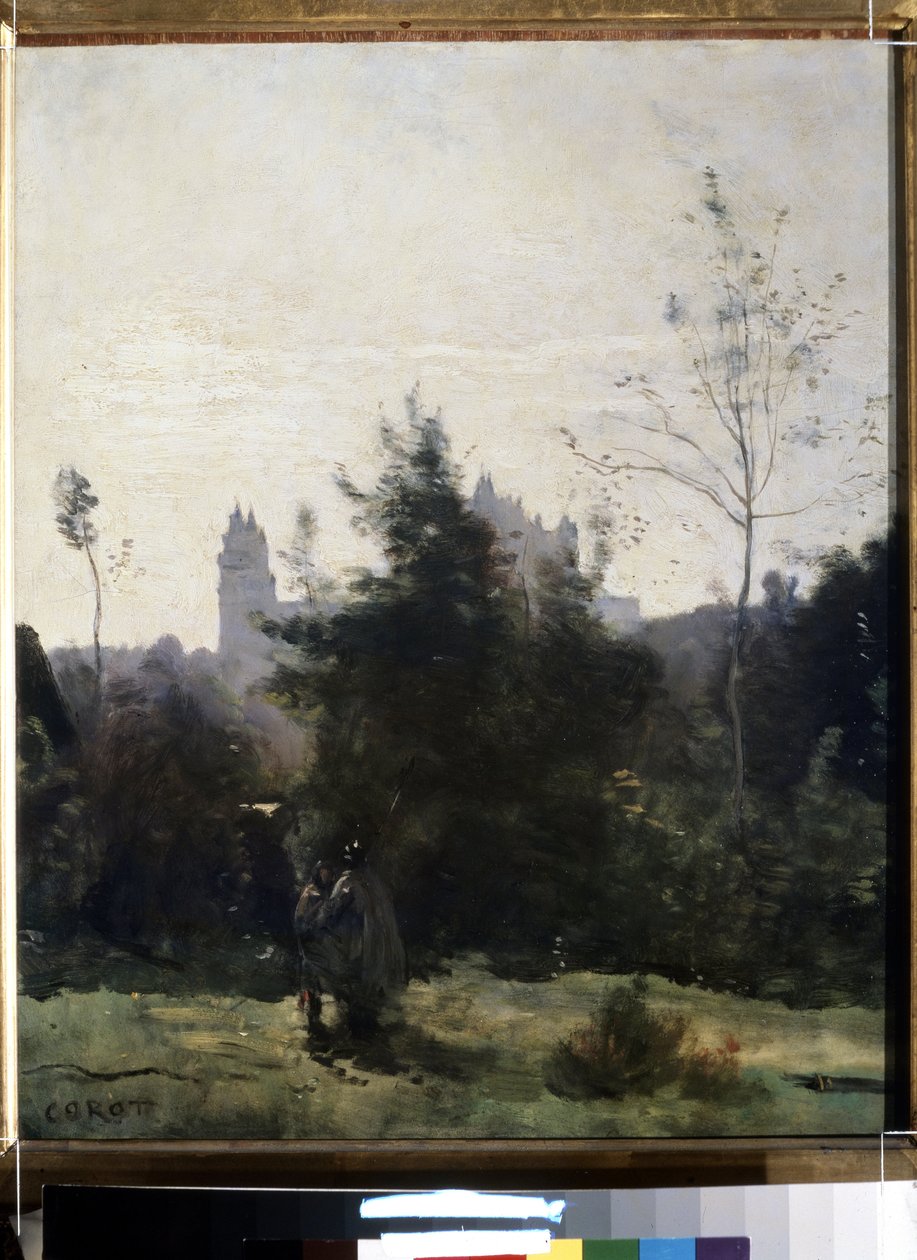 ""Näkymä Pierrefondsin linnasta Oisessa"" Camille Corotin (1796-1875) maalaus noin 1860 Pouchkine-museo, Moskova tekijältä Jean Baptiste Camille Corot