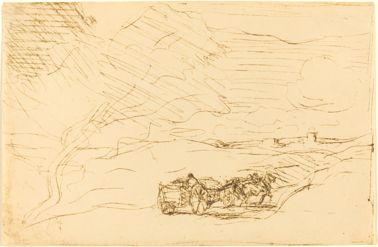 Wagon Going to Town (Le Charriot allant a la ville) tekijältä Jean Baptiste Camille Corot