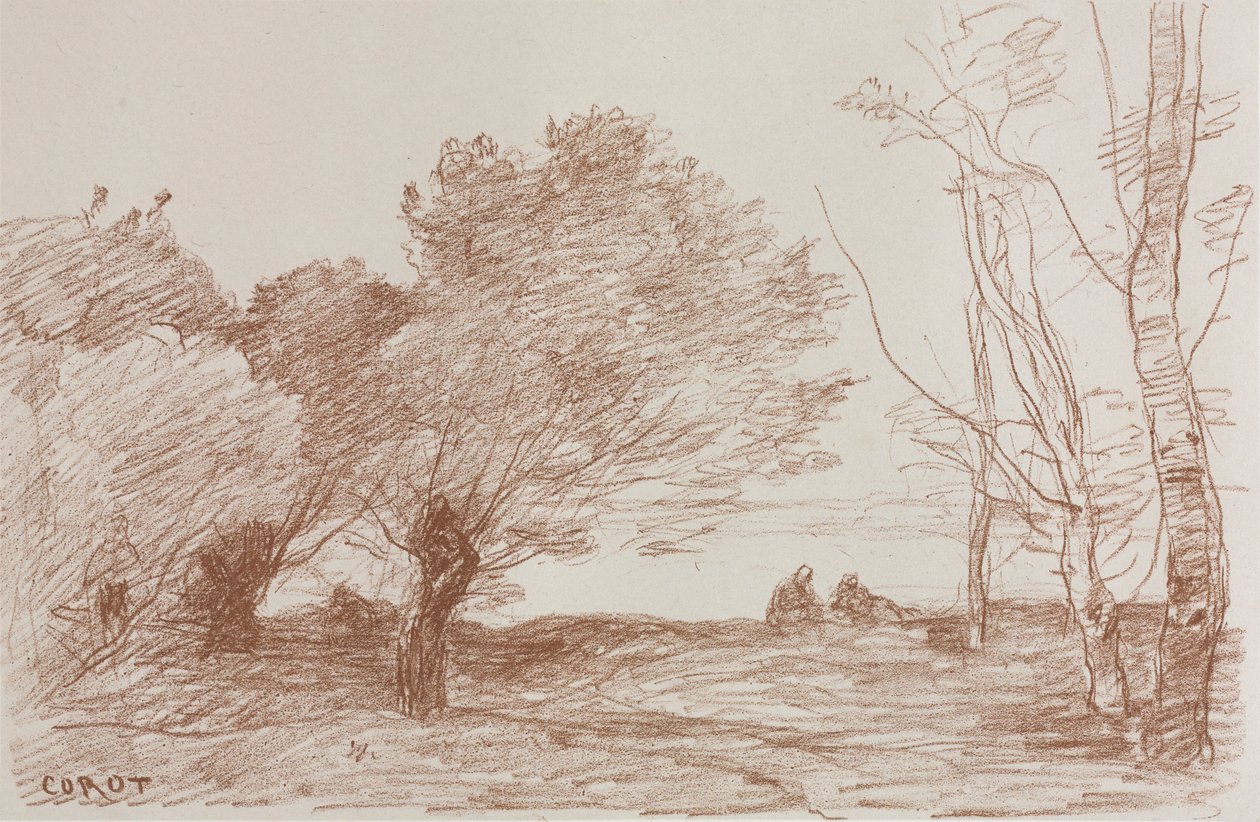 Pajut ja poppelit, 1871. tekijältä Jean Baptiste Camille Corot