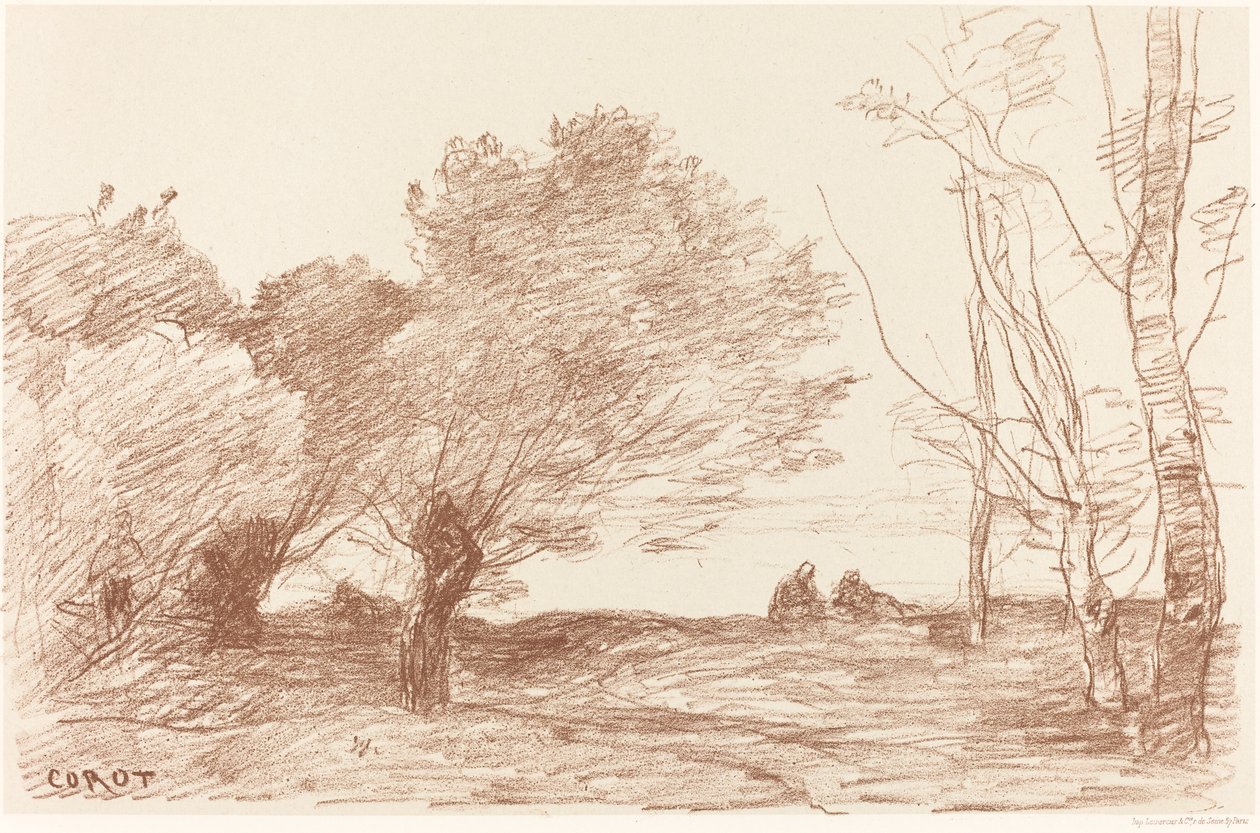Pajut ja valkopopelit (Saules et peupliers blancs) tekijältä Jean Baptiste Camille Corot