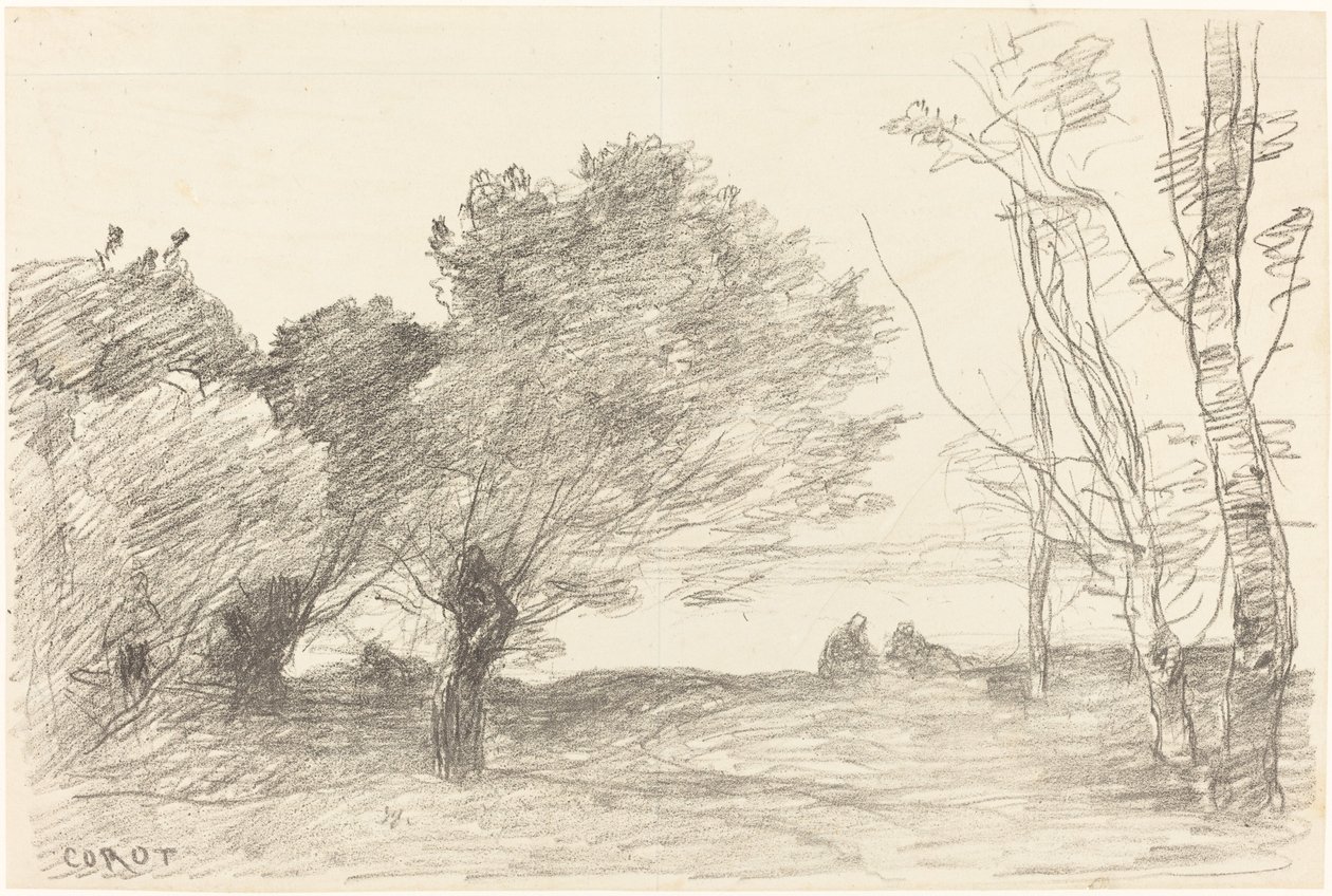 Pajut ja valkopopelit (Saules et peupliers blancs) tekijältä Jean Baptiste Camille Corot