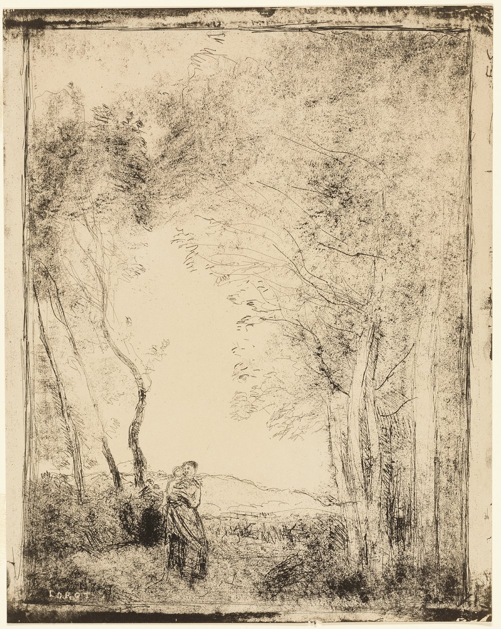 Nuori äiti metsän reunalla tekijältä Jean Baptiste Camille Corot