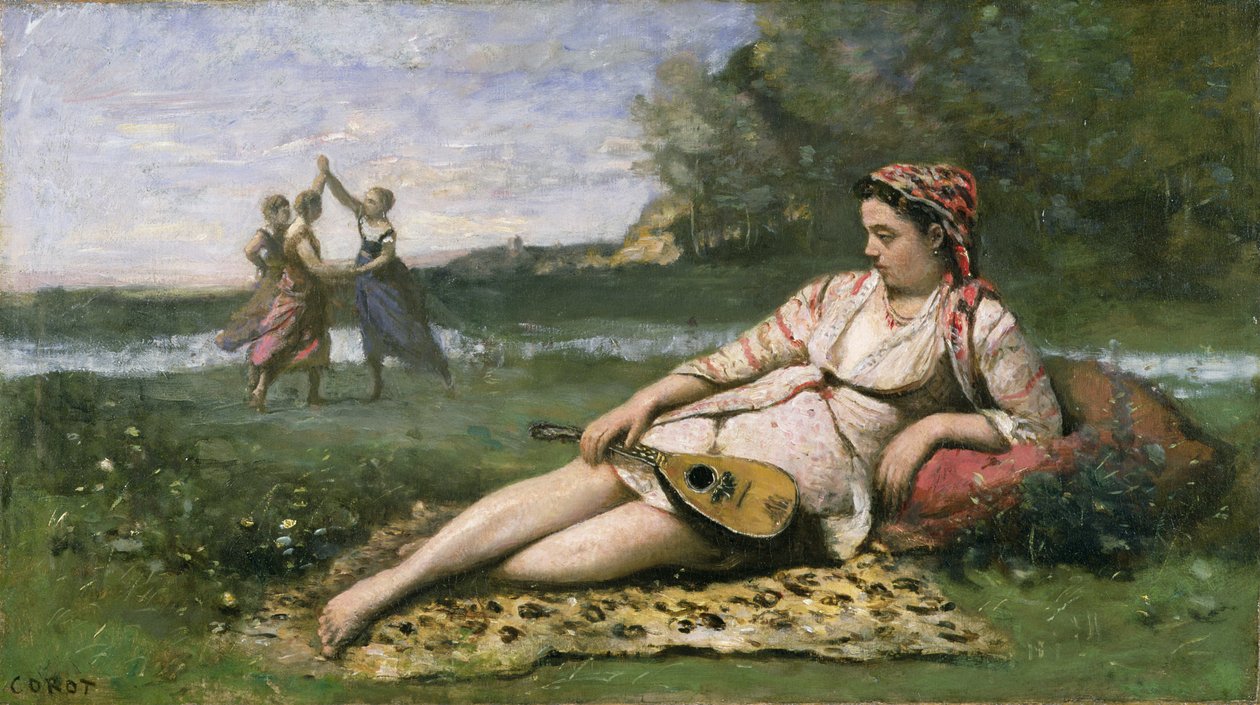 Spartan nuoret naiset (tai lepäävät Gypsy-naiset) n. 1868-70 tekijältä Jean Baptiste Camille Corot