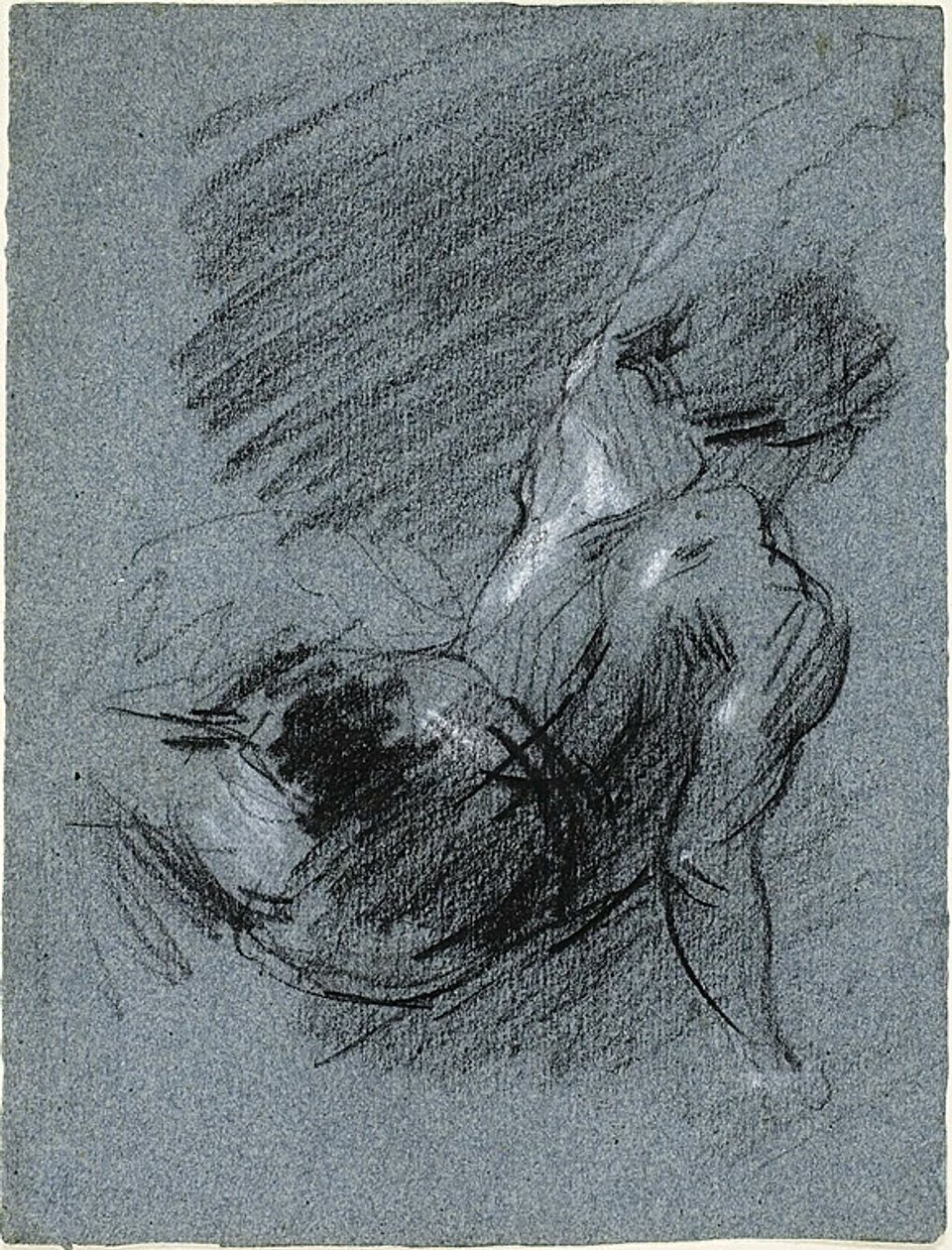 Istuvan hahmon takanäkymä, vasenta kättä nostava hahmo tekijältä Jean Baptiste Carpeaux