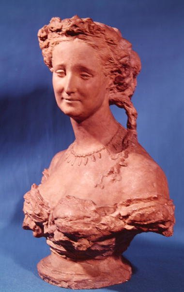 Eugenie-Marie de Montijo de Guzmanin (1826-1920) rintakuva Teban kreivitär (terrakotta) tekijältä Jean Baptiste Carpeaux