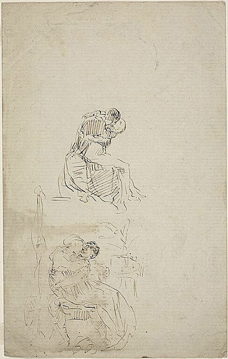 Kaksi istuvaa syleilevää paria tekijältä Jean Baptiste Carpeaux