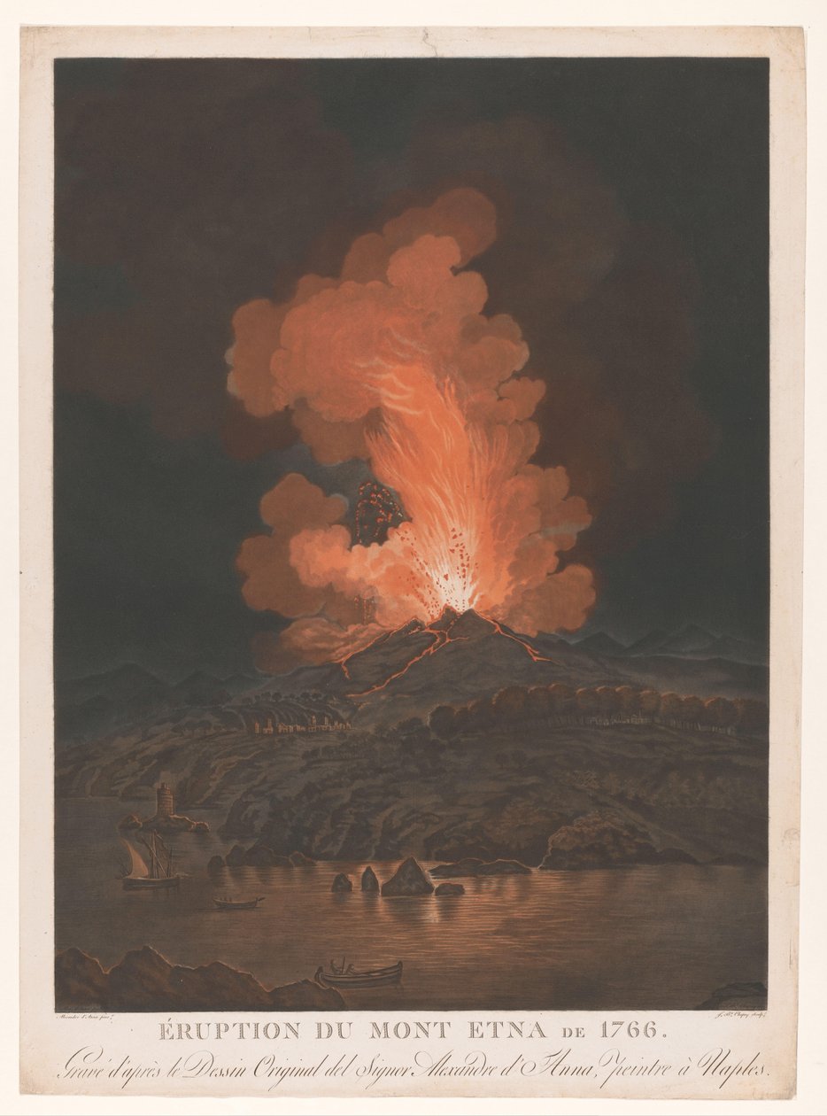 Uitbarsting van de Etna Etna-vuoren purkaus 1766 (otsikko esineessä) tekijältä Jean Baptiste Chapuy