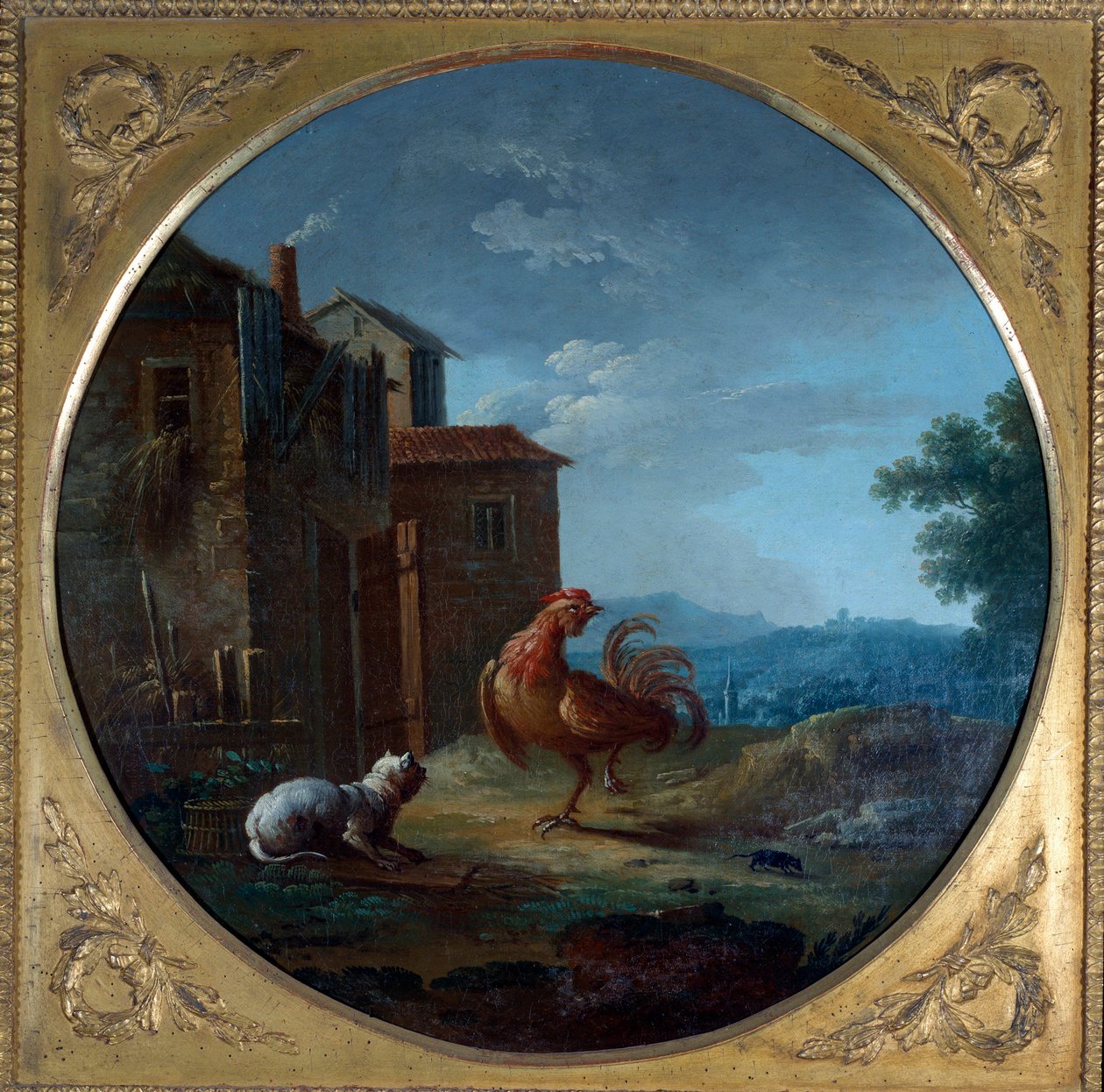 Possu, kissa ja hiiri. Kuvitus Jean de La Fontainen tarulle. Jean Baptiste Claudot