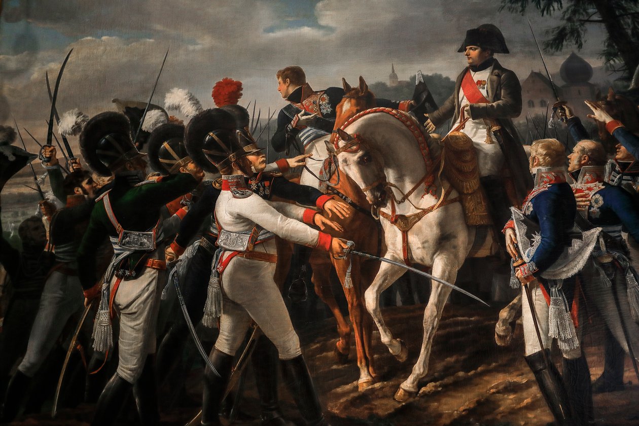 Bonaparte Harangoi Baijerin ja Württembergin armeijaa Abensbergissä tekijältä Jean Baptiste Debret