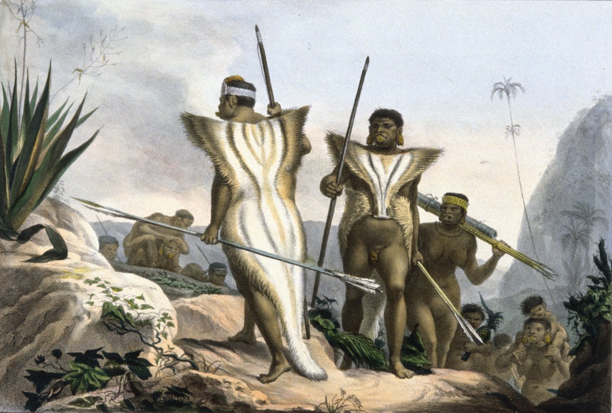 Índios do Brasil vestindo peles de animais finlandeses tekijältä Jean Baptiste Debret