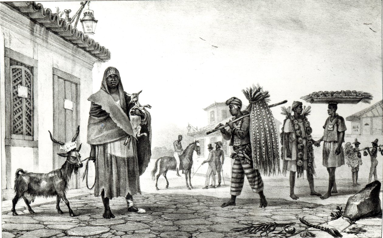 Talo vuokrattavana, hevonen ja vuohi myytävänä, "Voyage Pittoresque et Historique au Bresil", tekijältä Jean Baptiste Debret