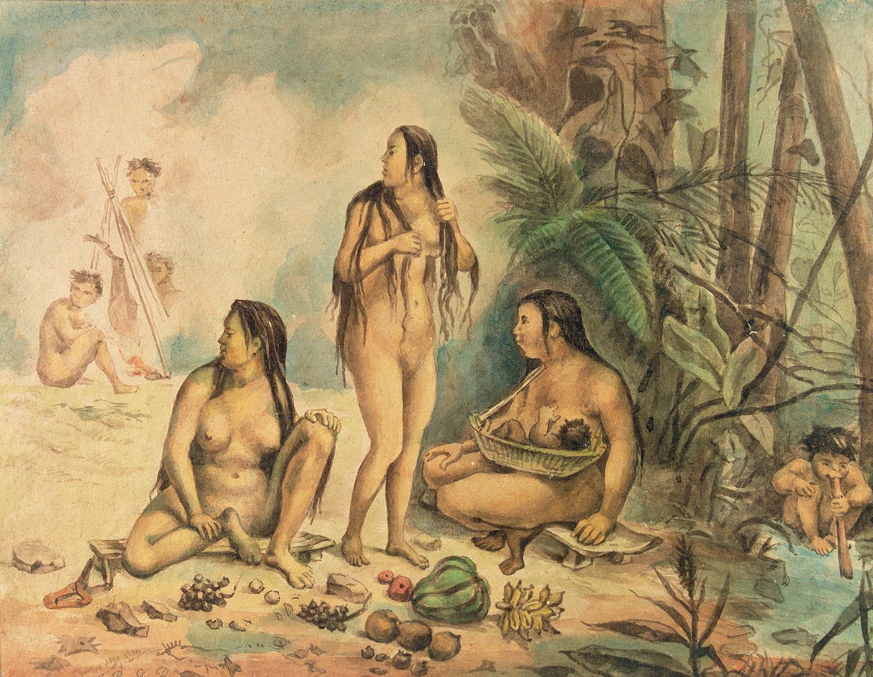 Cantagalon alkuperäiskansat, n. 1826 (akvarelli paperille) (katso myös 177054) tekijältä Jean Baptiste Debret