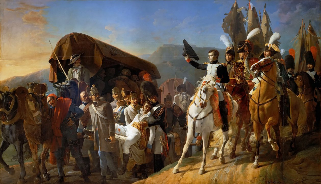 Napoleon osoittaa kunnioitusta haavoittuneiden rohkeudelle tekijältä Jean Baptiste Debret