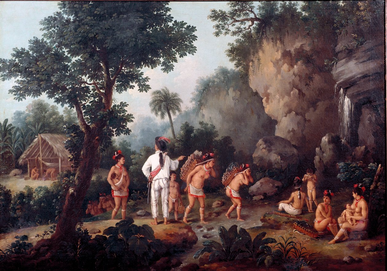 Orjuus; "" orjametsästys """ Intiaaniperheet (Brasiliasta?) ovat orjakauppiaiden vallassa. Jean Baptiste Debret