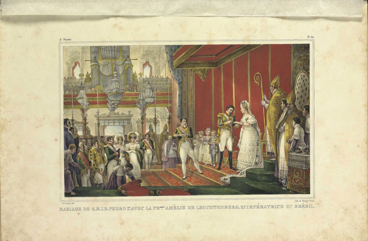 Amélie of Leuchtenbergin ja Brasilian keisari Pedro I:n avioliitto, 1829 tekijältä Jean Baptiste Debret
