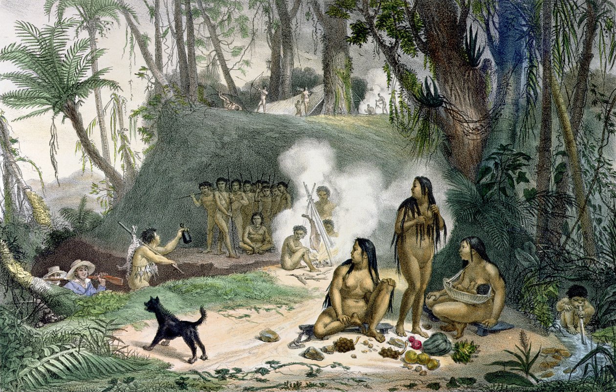Caboclesin kylä Cantagalossa, teoksesta Voyage Pittoresque et Historique au Bresil, julkaistu 1839 (katso myös 113079) tekijältä Jean Baptiste Debret