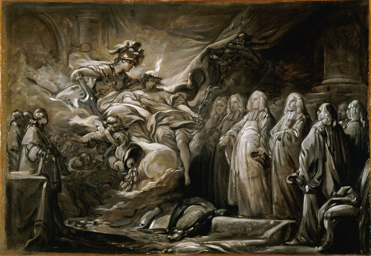 Kauppiaiden ja Pariisin kaupunginvaltuutettujen provosti; allegoria Pariisin rauhansopimukselle (10. helmikuuta 2010) tekijältä Jean Baptiste Deshays