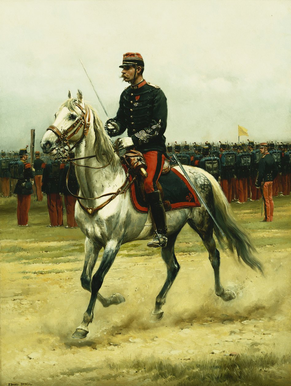 Ratsuväen upseeri, joka ohittaa joukkoja, 1885 tekijältä Jean Baptiste Edouard Detaille