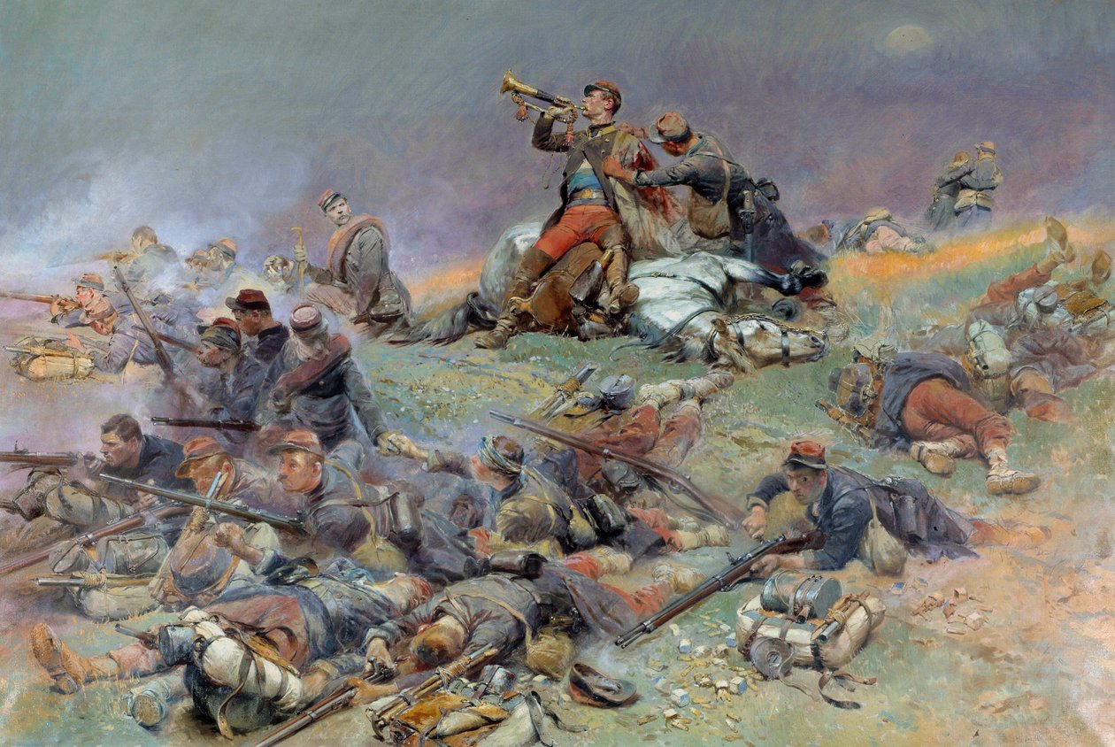 Komentaja Berbegierin kuolema Saint-Privatin taistelussa (Saint Privat), 18.8.1870 Edouard Detaillen (1848-1912) maalaus su. 1,1x1,4 m Pariisi, musee de l