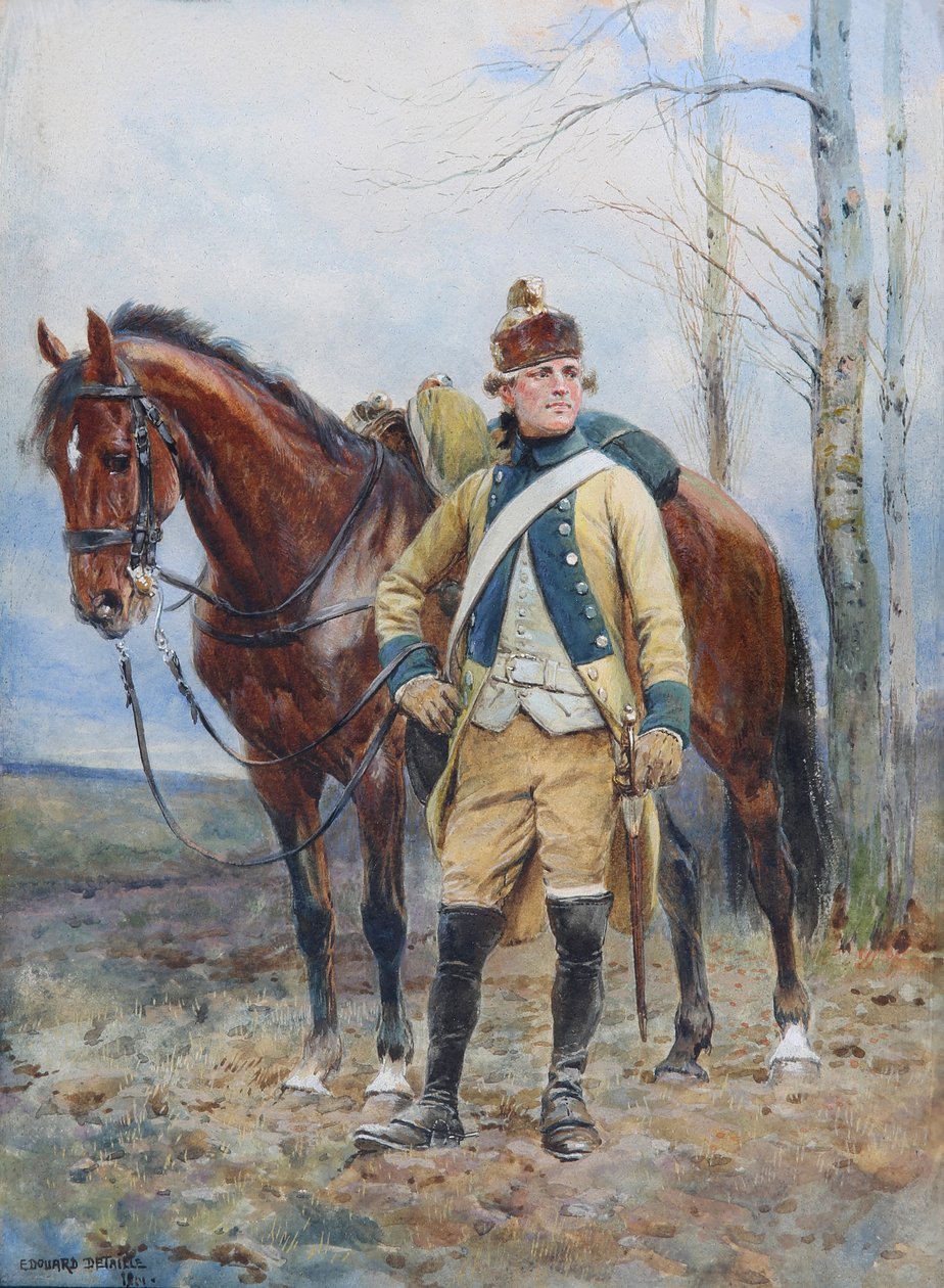 Flandresin legionin lohikäärme 1763-1766, 1901 (wc ja guassi paperilla) tekijältä Jean Baptiste Edouard Detaille