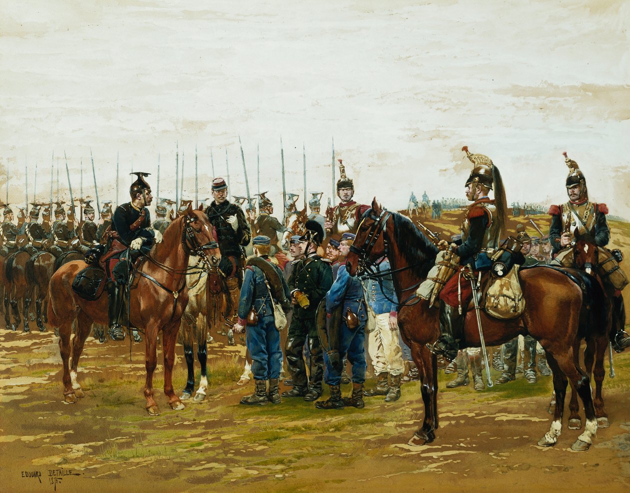 Ranskalaiset Cuirassiers pitävät baijerilaisia sotilaita vankeina, 1875 tekijältä Jean Baptiste Edouard Detaille