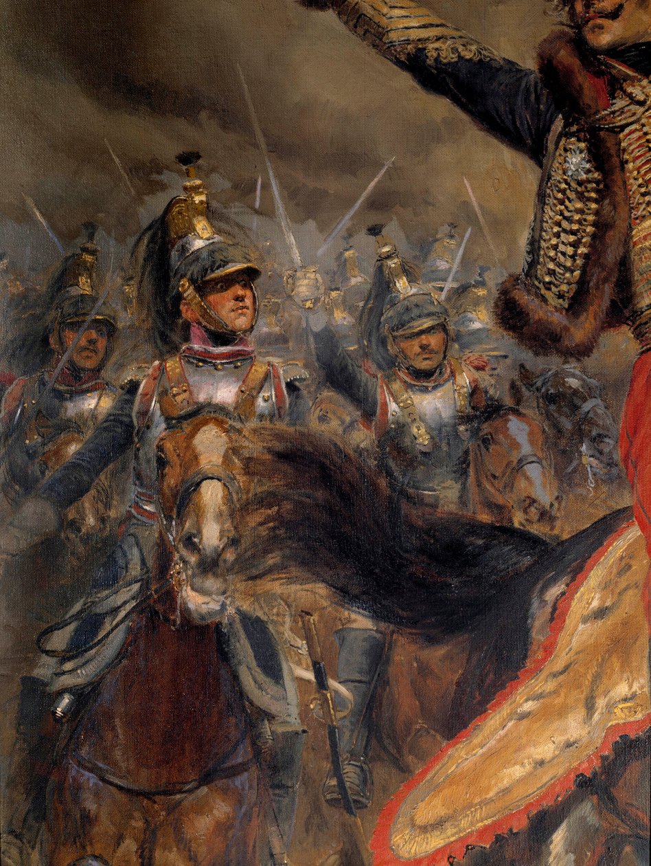 Napoleonin sota: "" Kenraali Antoine Charlesin Earl of Lasallen (1775-1809) viimeinen panos, kuoli Wagramissa 6. heinäkuuta tekijältä Jean Baptiste Edouard Detaille