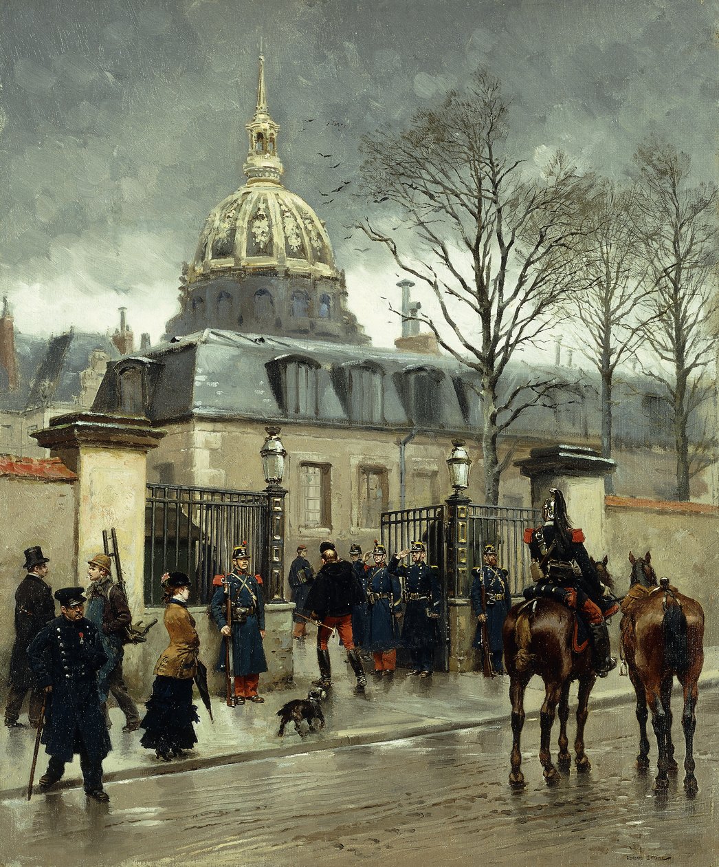 Pariisin Les Invalidesin ulkopuolella, tekijältä Jean Baptiste Edouard Detaille