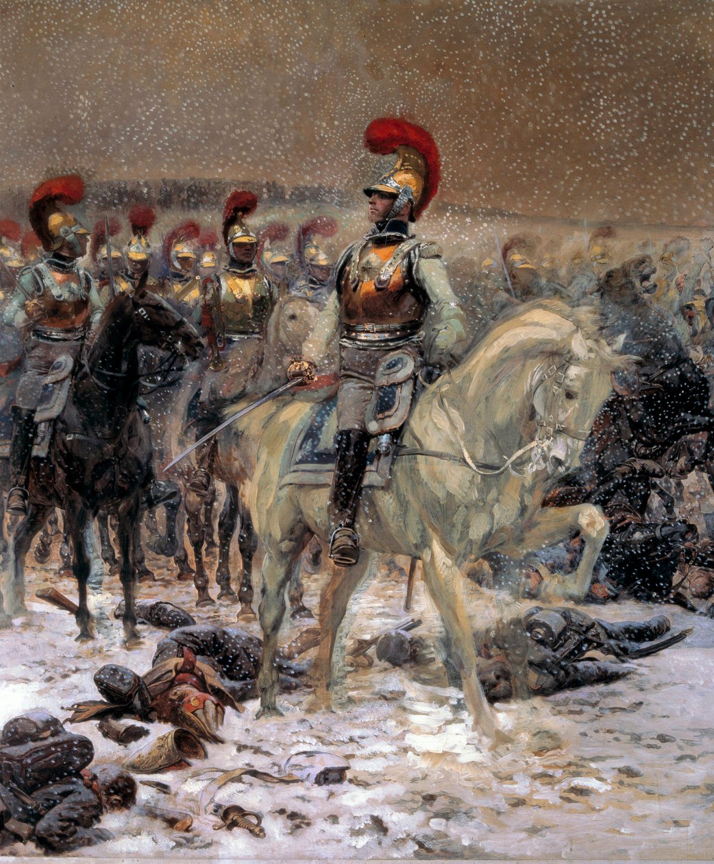 Venäjän kampanja 1812: "" Ennen panosta, karabiinit Winkowossa"" Jean-Baptiste-Edouard Detaillen (1848-1912) maalaus 1800-luku 0,89x0,79 m Pariisi, Musee de l