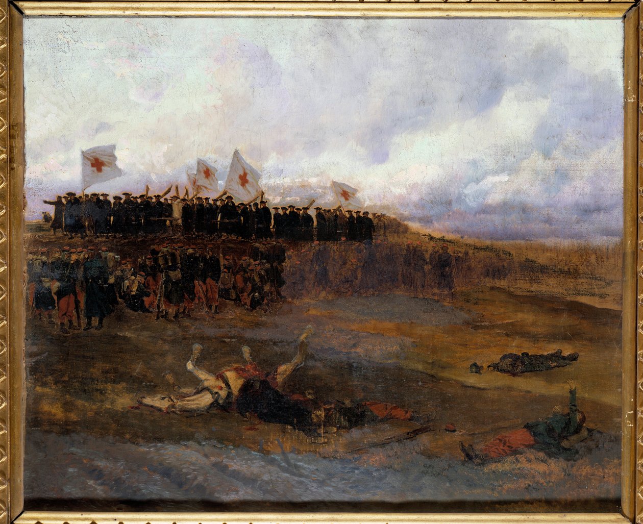 Pariisin piiritys 1870: "" kristillisen opin koulujen veljet suuntaavat kohti taistelukenttää"" Edouard Detaillen (1848-1912) maalaus 1872 su. 0,53x0,65 m tekijältä Jean Baptiste Edouard Detaille