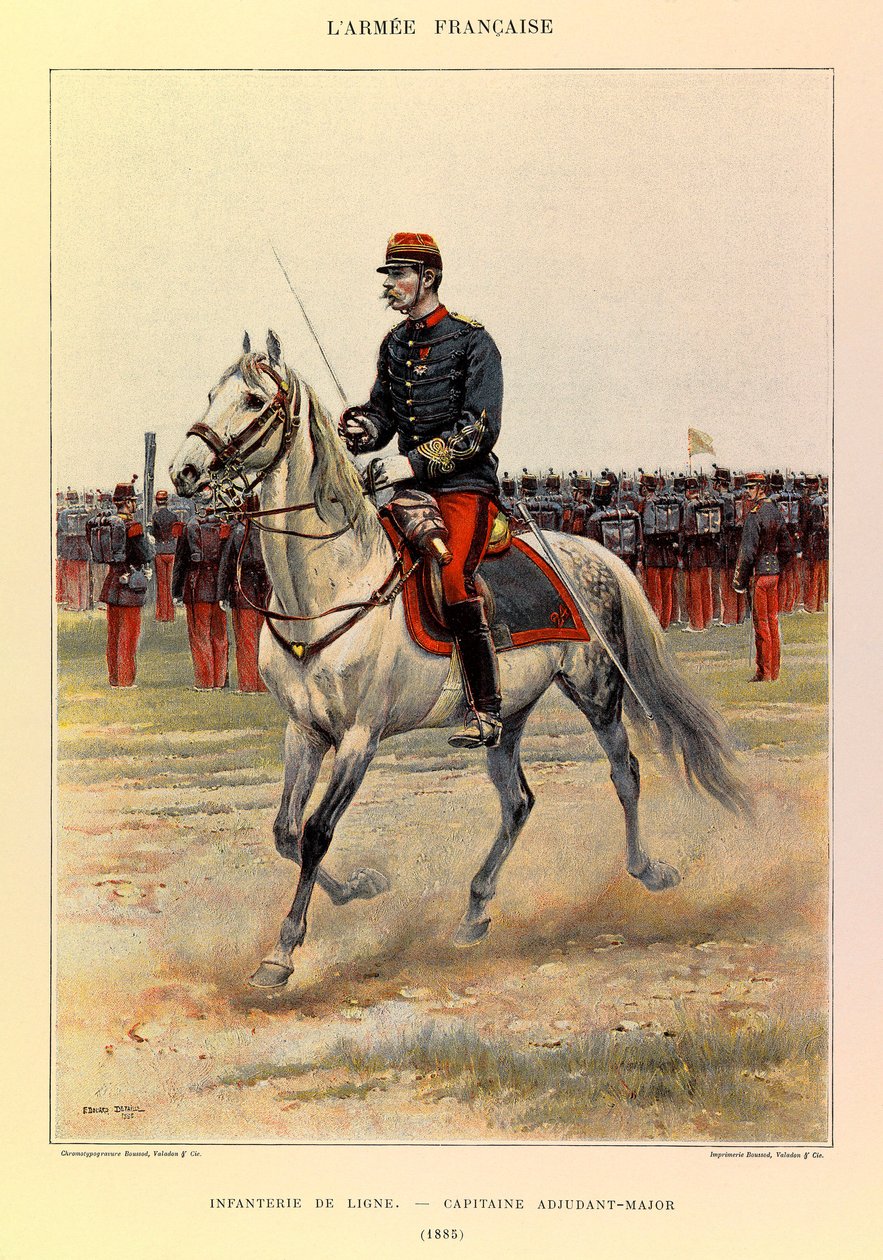 Kapteeni Jules Richardin ranskalaisen armeijan tyypit ja univormut, kuvittanut Edouard Detaille (1848-1912): Line Jalkaväki: Kapteeni Warrant Upseeri vuonna 1885, yksityinen kokoelma tekijältä Jean Baptiste Edouard Detaille