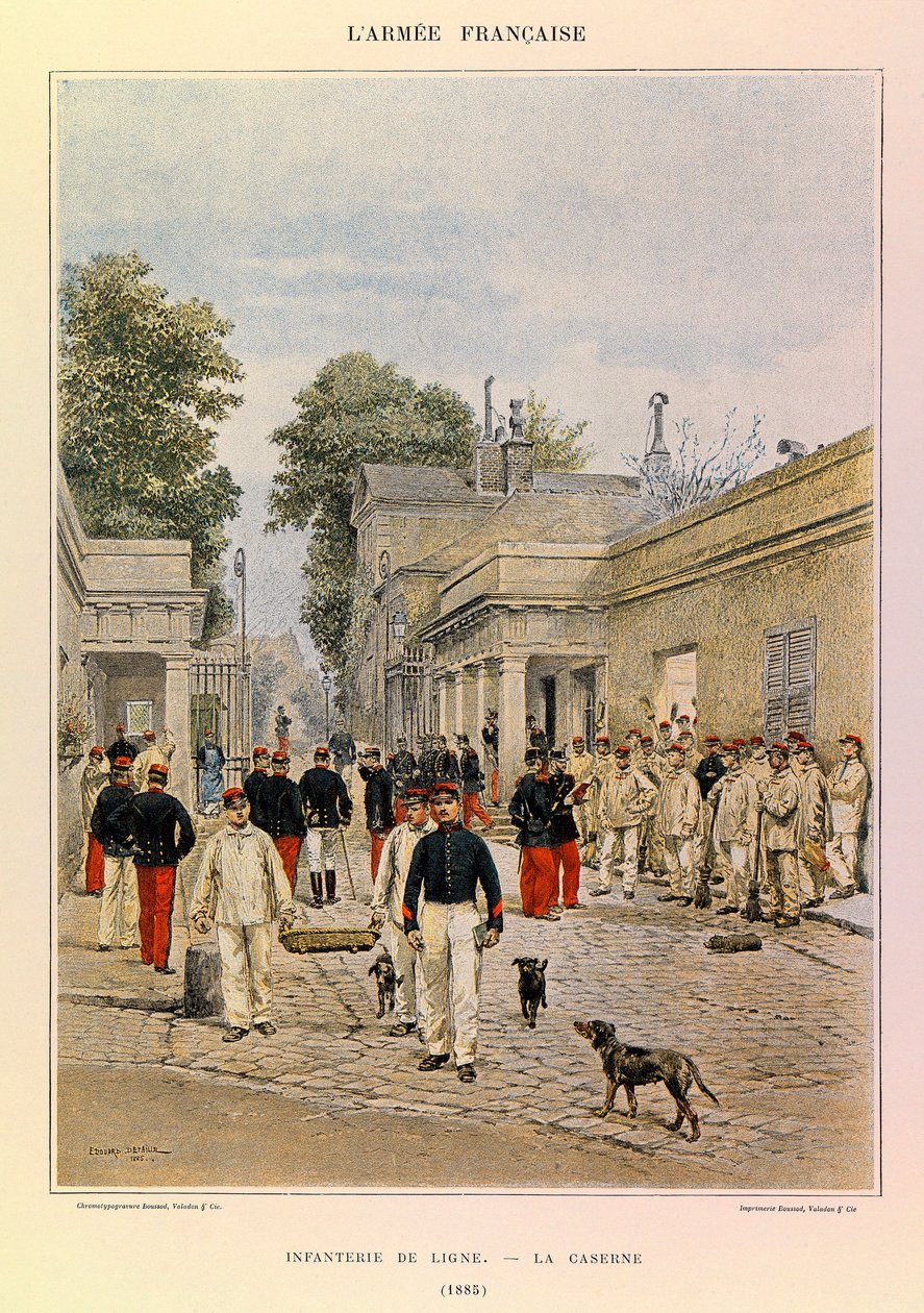 Kapteeni Jules Richardin ranskalaisen armeijan tyypit ja univormut, kuvittanut Edouard Detaille (1848-1912): Line-jalkaväki: Kasarmi vuonna 1885, Yksityinen kokoelma tekijältä Jean Baptiste Edouard Detaille